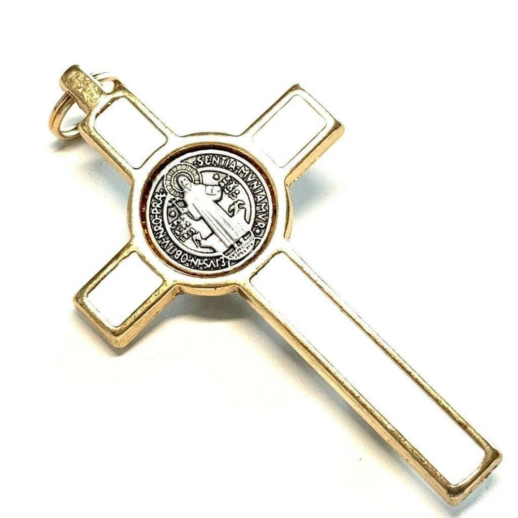 3" White St. Benedict Crucifix - Exorcism - Cross - Blessed By Pope - Benito | Catholically
