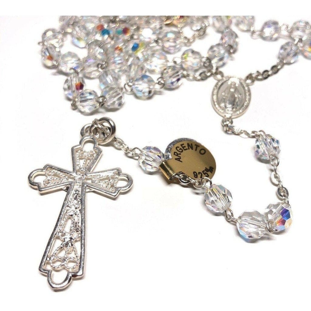 925 Silver Swarovski Crystal Ab Rosary Blessed By Pope - Blessed Virgin Mary | Catholically