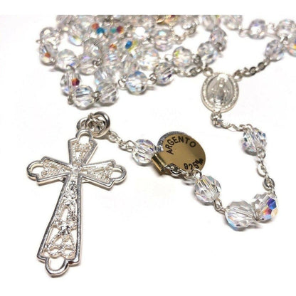 925 Silver Swarovski Crystal Ab Rosary Blessed By Pope - Blessed Virgin Mary | Catholically
