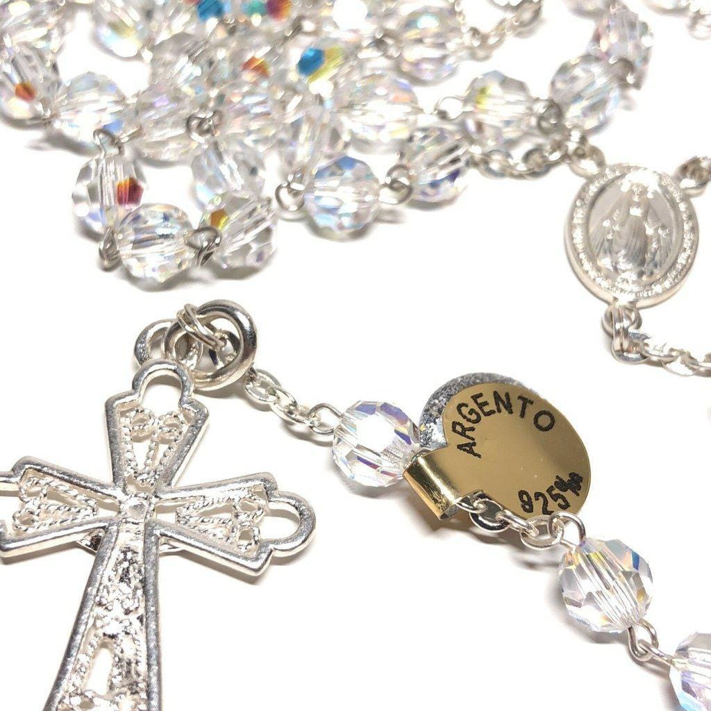 925 Silver Swarovski Crystal Ab Rosary Blessed By Pope - Blessed Virgin Mary | Catholically