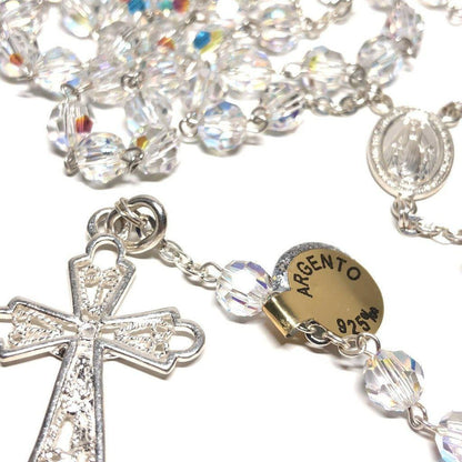 925 Silver Swarovski Crystal Ab Rosary Blessed By Pope - Blessed Virgin Mary | Catholically