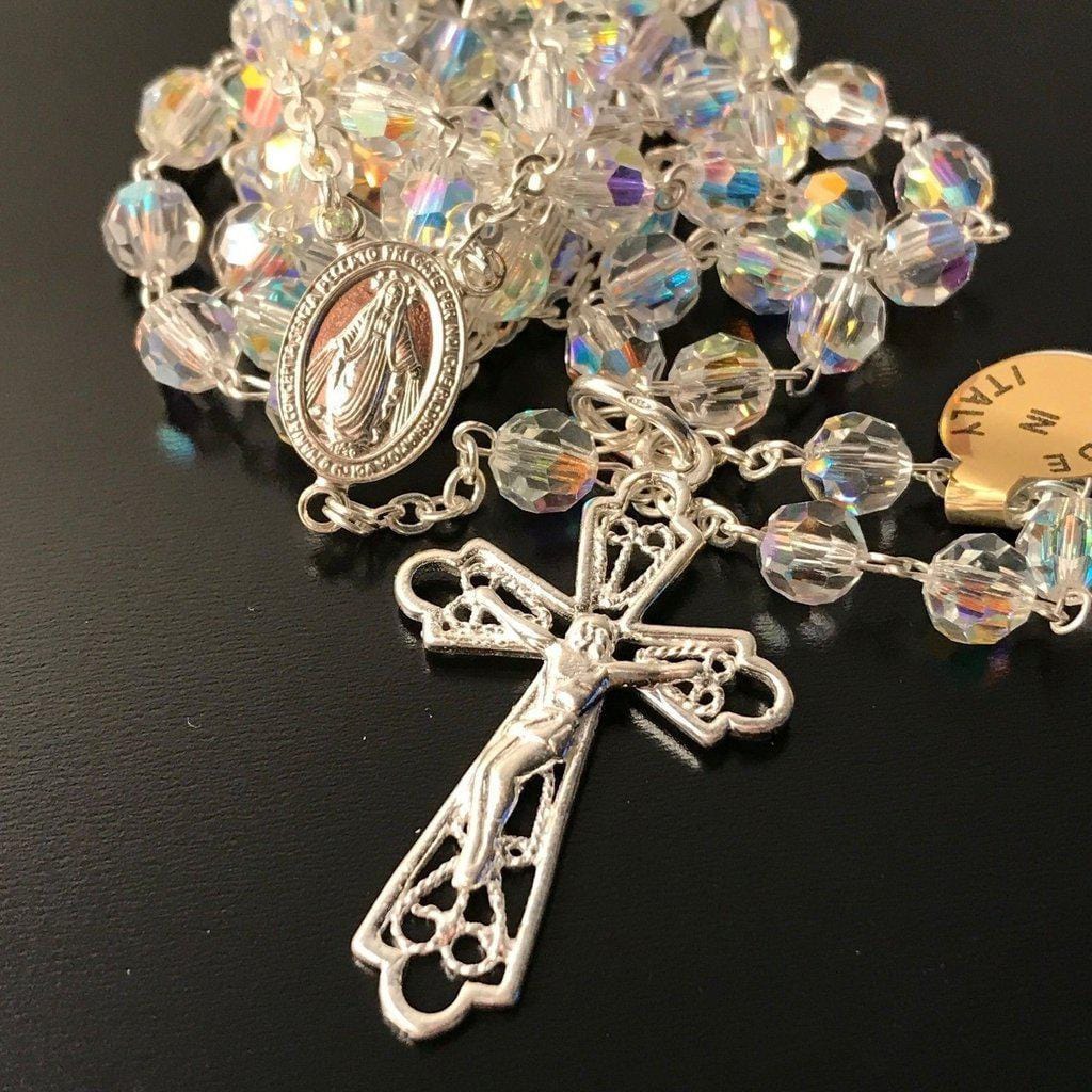 925 Silver Swarovski Crystal Ab Rosary Blessed By Pope - Blessed Virgin Mary | Catholically
