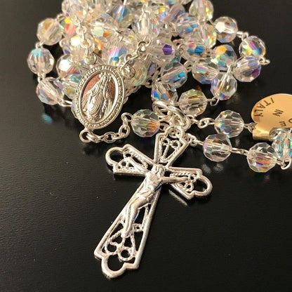 925 Silver Swarovski Crystal Ab Rosary Blessed By Pope - Blessed Virgin Mary | Catholically
