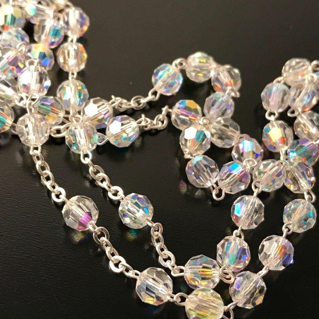 925 Silver Swarovski Crystal Ab Rosary Blessed By Pope - Blessed Virgin Mary | Catholically