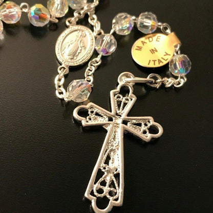 925 Silver Swarovski Crystal Ab Rosary Blessed By Pope - Blessed Virgin Mary | Catholically