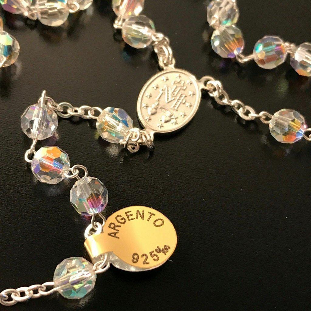 925 Silver Swarovski Crystal Ab Rosary Blessed By Pope - Blessed Virgin Mary | Catholically