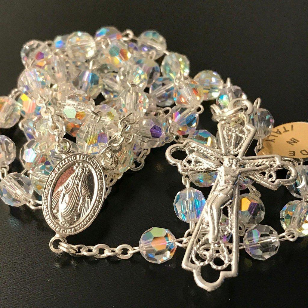 925 Silver Swarovski Crystal Ab Rosary Blessed By Pope - Blessed Virgin Mary | Catholically