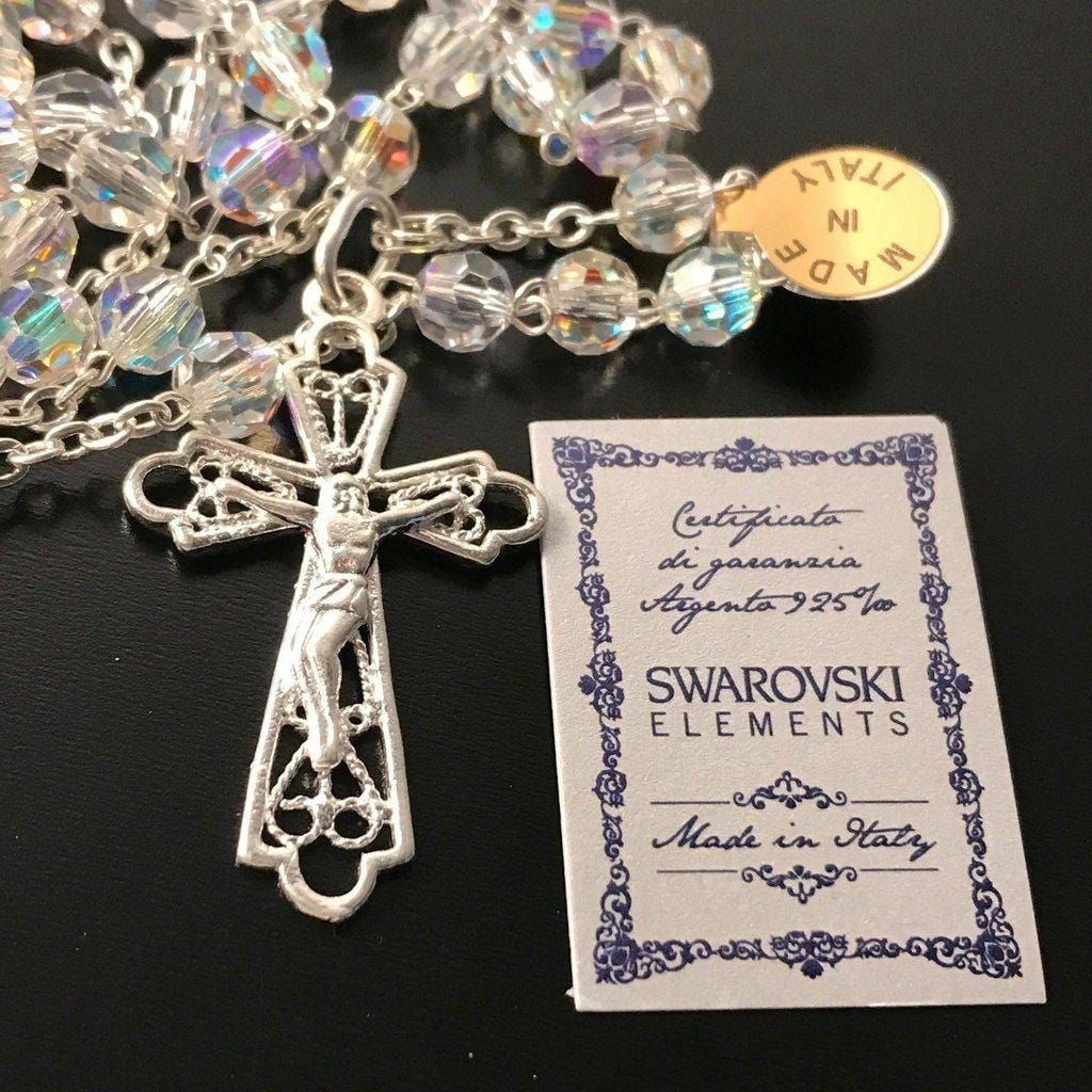 925 Silver Swarovski Crystal Ab Rosary Blessed By Pope - Blessed Virgin Mary | Catholically