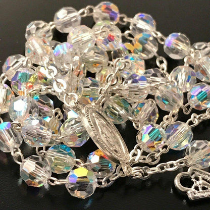 925 Silver Swarovski Crystal Ab Rosary Blessed By Pope - Blessed Virgin Mary | Catholically