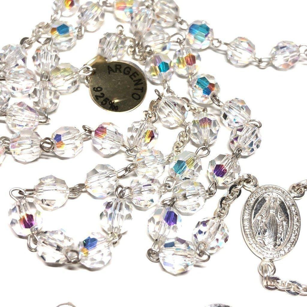 925 Silver Swarovski Crystal Ab Rosary Blessed By Pope - Blessed Virgin Mary | Catholically