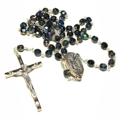 Black AB Crystal -Catholic Rosary Lourdes Water Relic -Blessed By Pope | Catholically