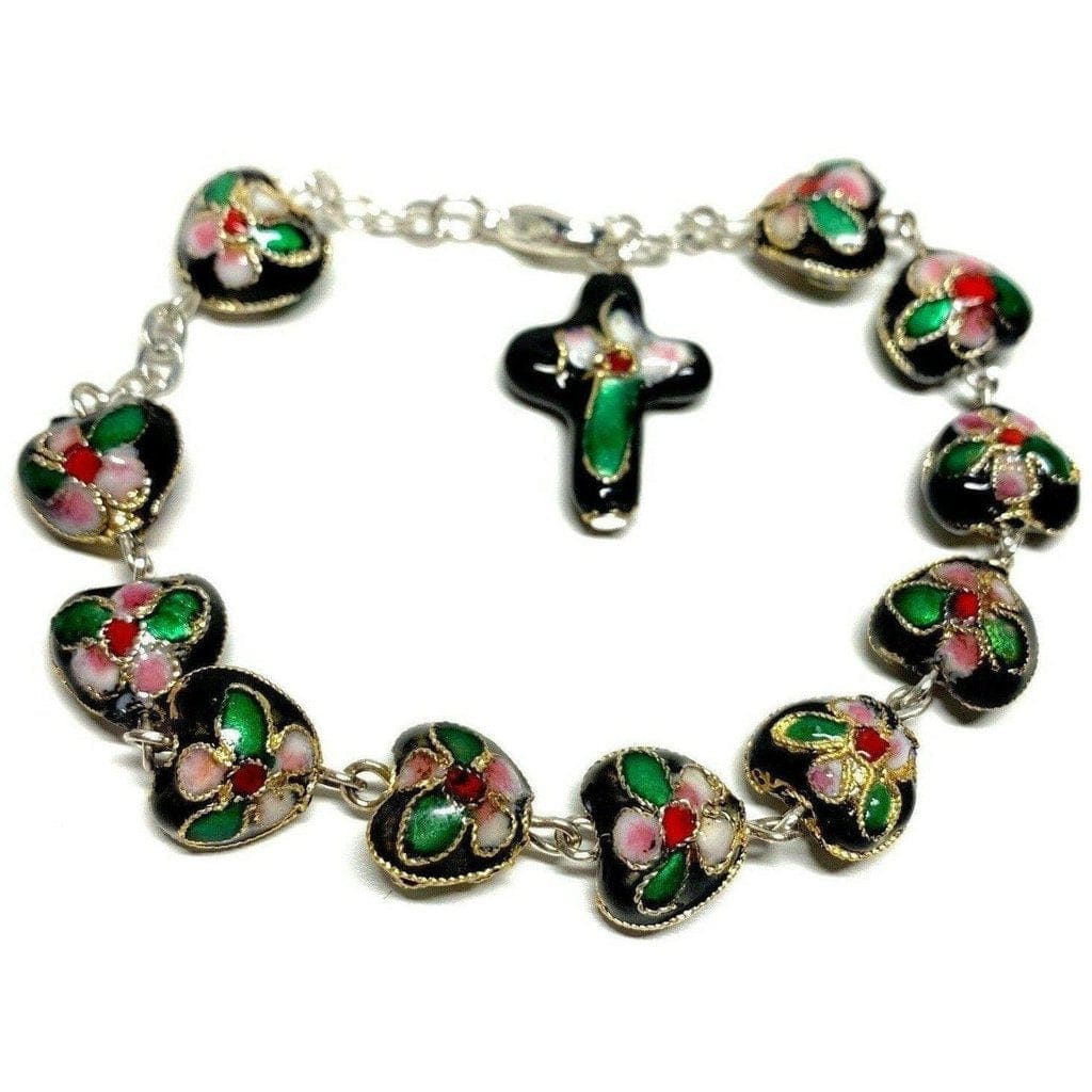 Black Bracelet Cloisonne Rosary  - Blessed By Pope | Catholically