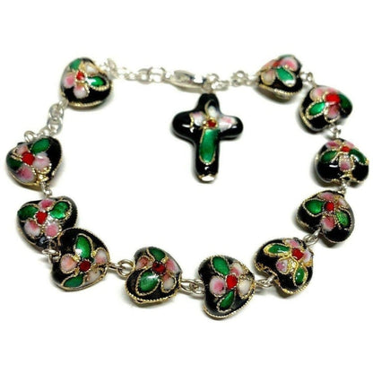 Black Bracelet Cloisonne Rosary  - Blessed By Pope | Catholically