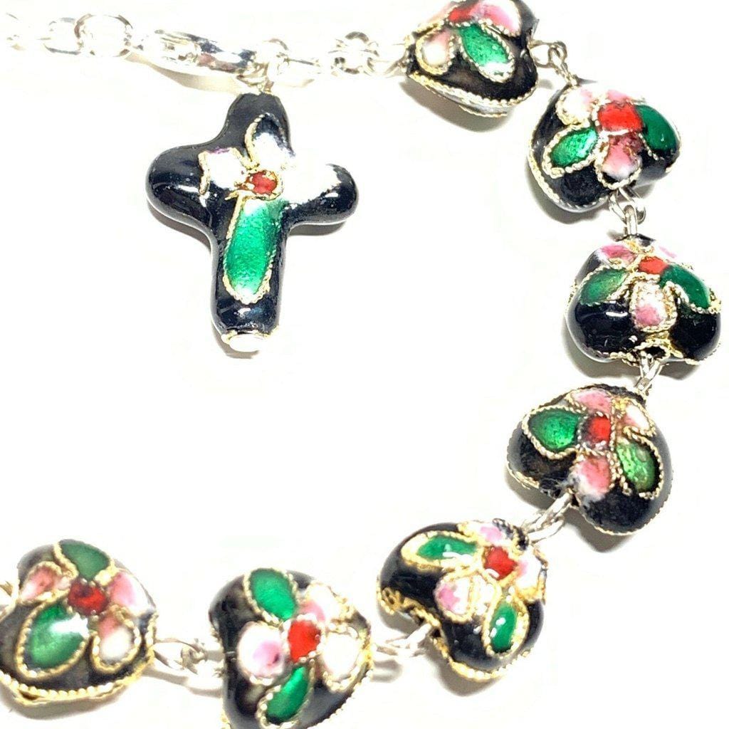 Black Bracelet Cloisonne Rosary  - Blessed By Pope | Catholically