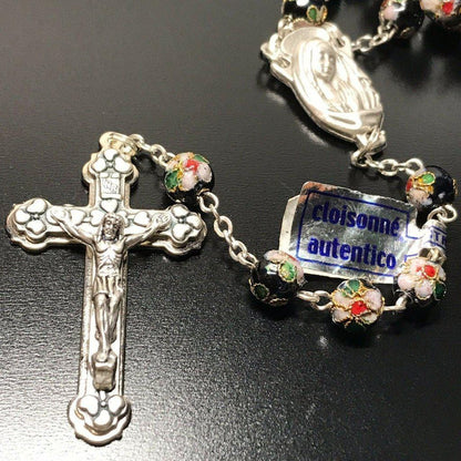 Black Cloisonne -Beads Rosary -Blessed By Pope -COA Parchment | Catholically