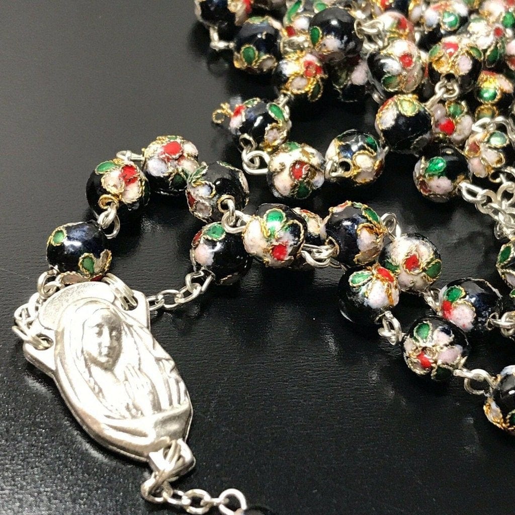 Black Cloisonne -Beads Rosary -Blessed By Pope -COA Parchment | Catholically