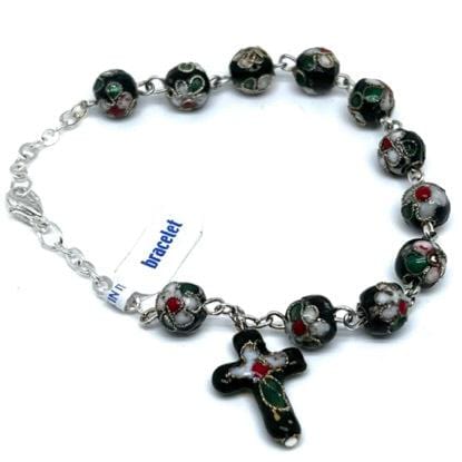 Black Cloisonne Rosary Bracelet  Blessed By Pope On Request - Glass | Catholically
