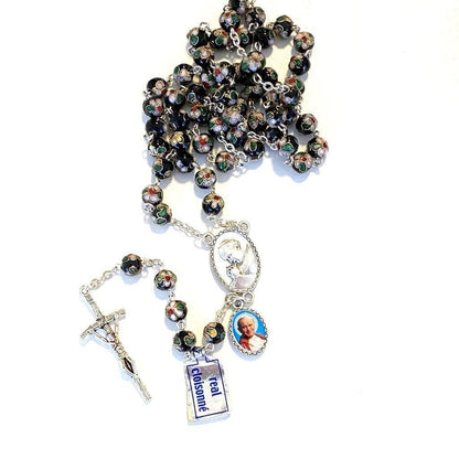 Black Cloisonne Rosary -St. John Paul II -JPII w/ Relic Medal -Blessed | Catholically