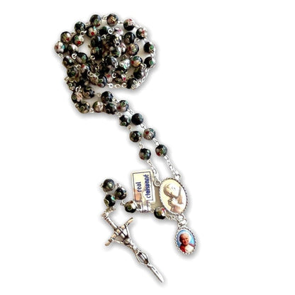 Black Cloisonne Rosary -St. John Paul II -JPII w/ Relic Medal -Blessed | Catholically