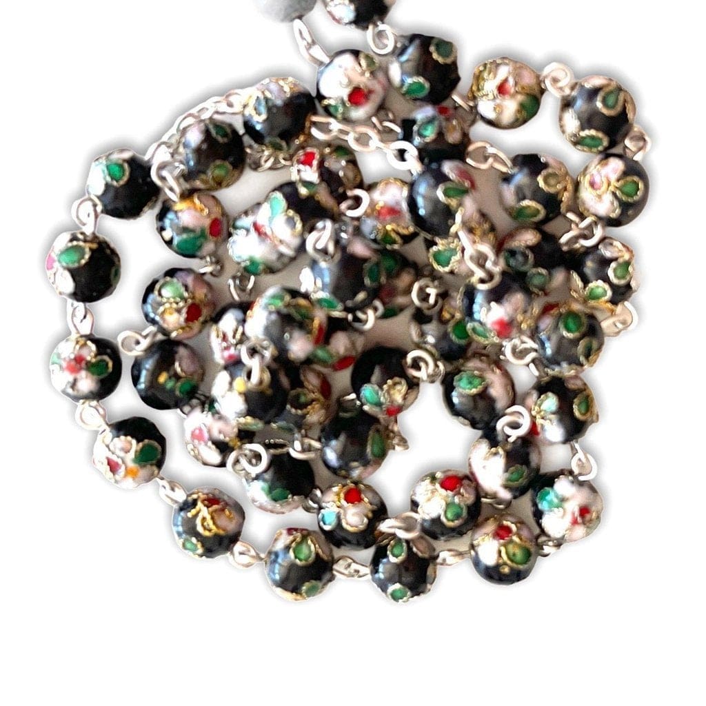 Black Cloisonne Rosary -St. John Paul II -JPII w/ Relic Medal -Blessed | Catholically