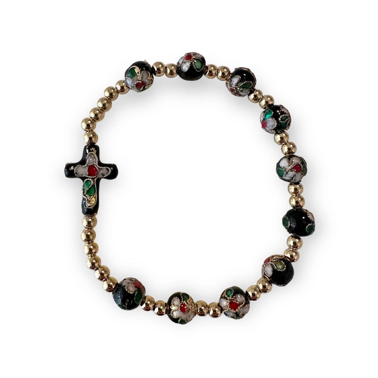 Black Elastic Stretch Bracelet Cloisonne - Blessed By Pope | Catholically