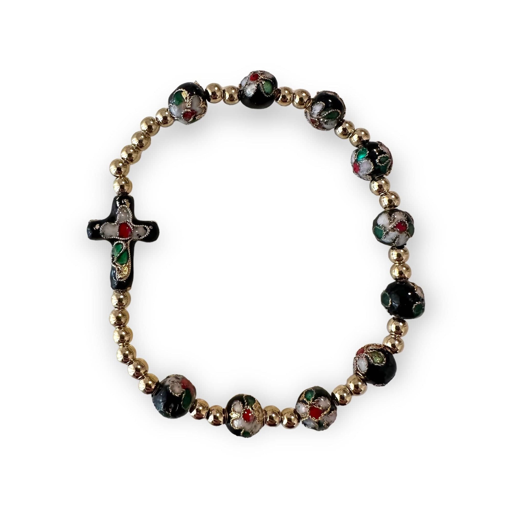 Black Elastic Stretch Bracelet Cloisonne - Blessed By Pope | Catholically