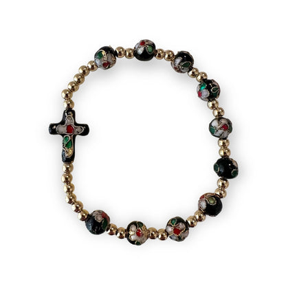 Black Elastic Stretch Bracelet Cloisonne - Blessed By Pope | Catholically