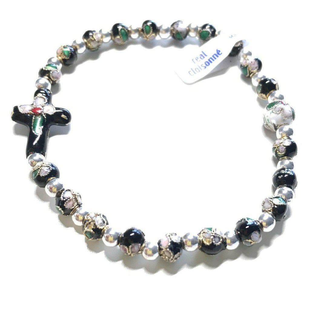 Black Elastic Stretch Bracelet - Venetian Cloisonne - Blessed by Pope | Catholically