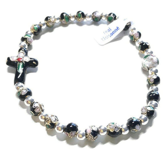 Black Elastic Stretch Bracelet - Venetian Cloisonne - Blessed by Pope | Catholically