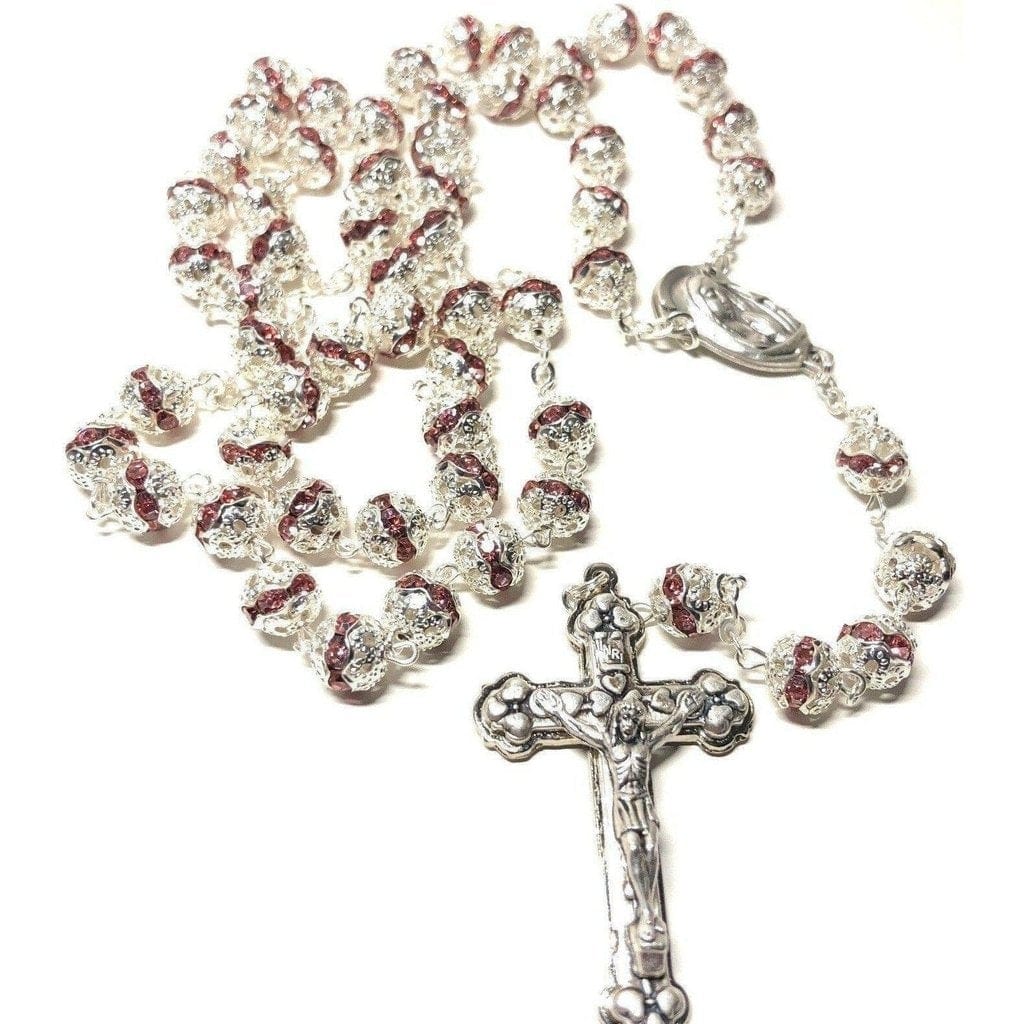Blessed Virgin Mary - Pink Bohemian Crystal Rosary Rhinestone Blessed By Pope | Catholically