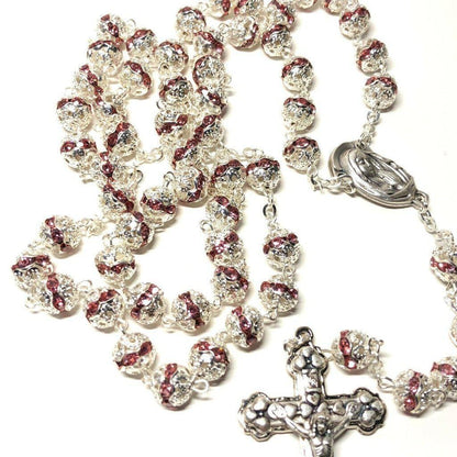 Blessed Virgin Mary - Pink Bohemian Crystal Rosary Rhinestone Blessed By Pope | Catholically