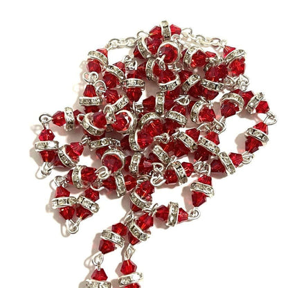 Blessed Virgin Mary - Red Shiny Crystal Rosary - Rhinestone - Blessed By Pope | Catholically