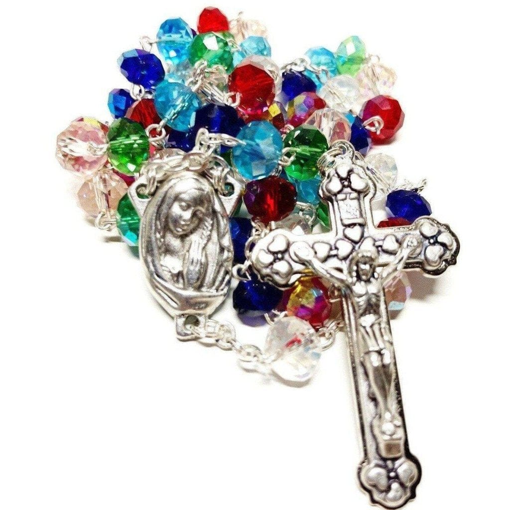 Blessed Virgin Mary -Sparkling Crystal Rosary -Praying Beads -Blessed By Pope | Catholically
