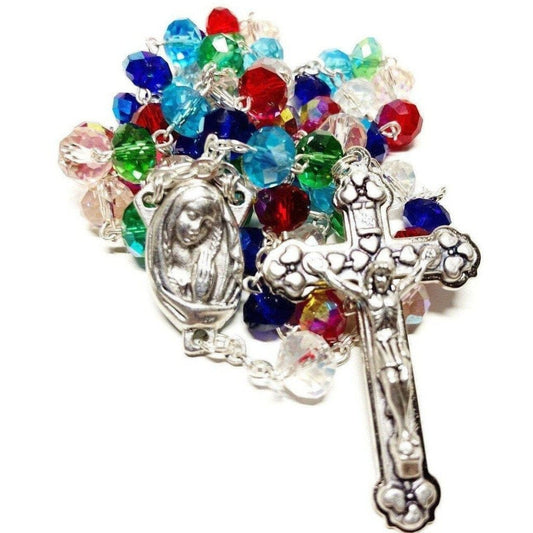 Blessed Virgin Mary -Sparkling Crystal Rosary -Praying Beads -Blessed By Pope | Catholically