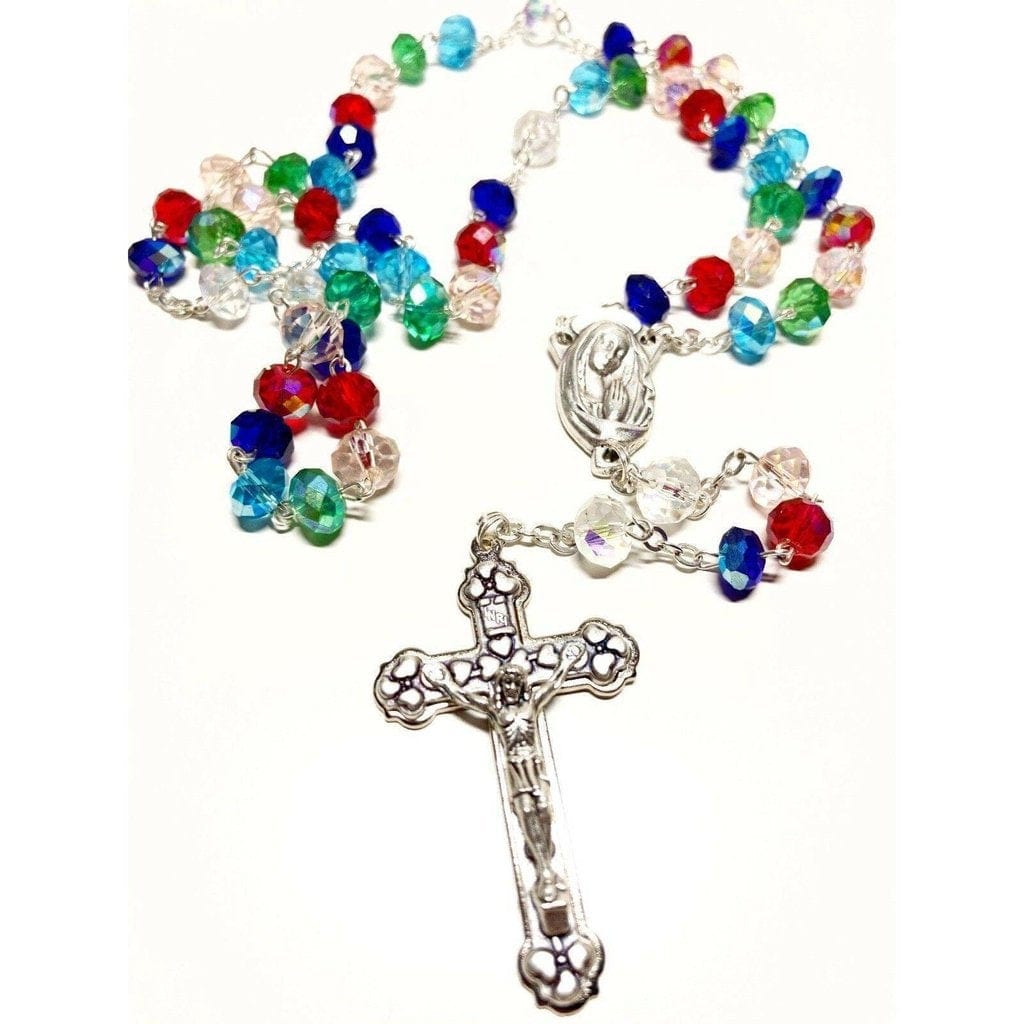 Blessed Virgin Mary -Sparkling Crystal Rosary -Praying Beads -Blessed By Pope | Catholically