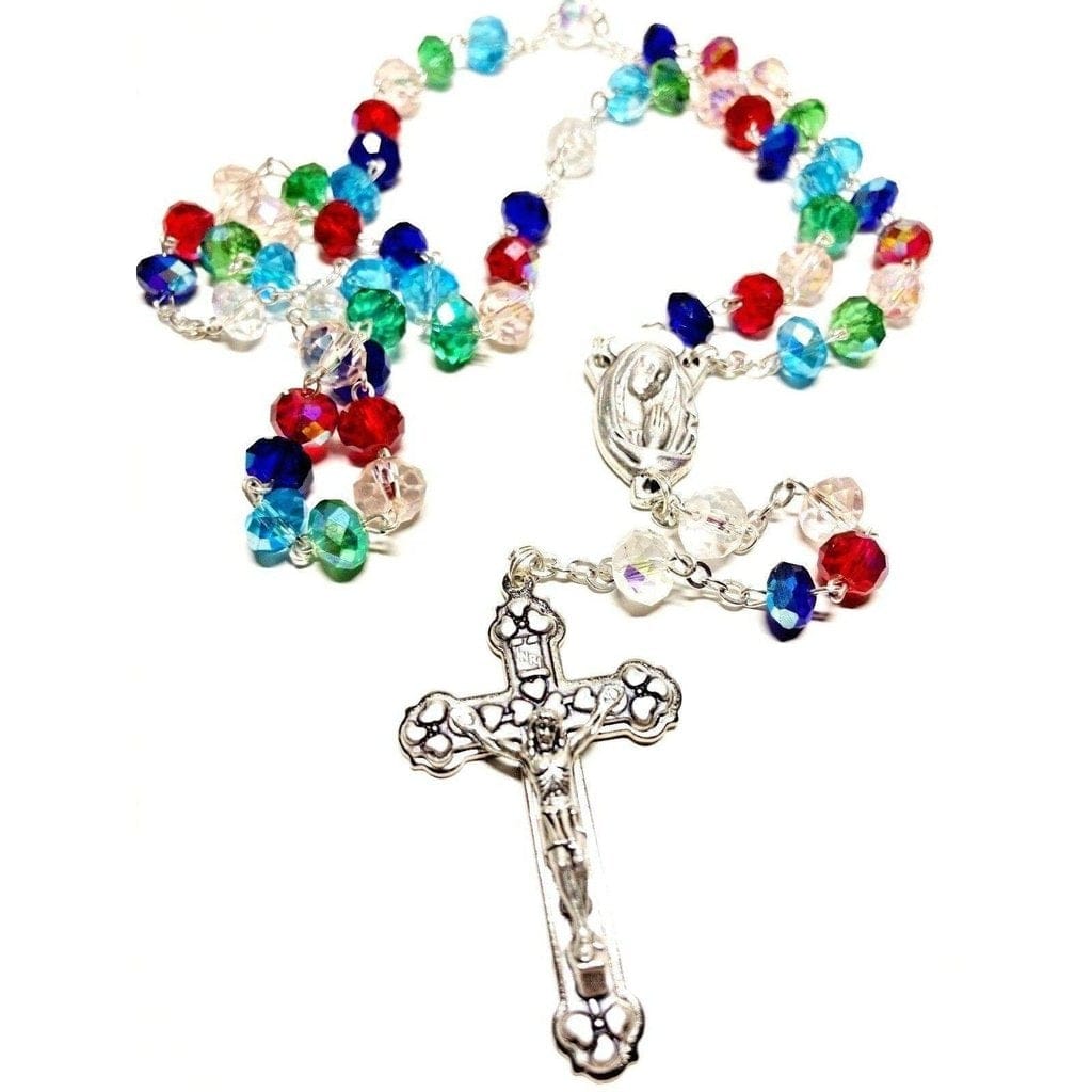 Blessed Virgin Mary -Sparkling Crystal Rosary -Praying Beads -Blessed By Pope | Catholically