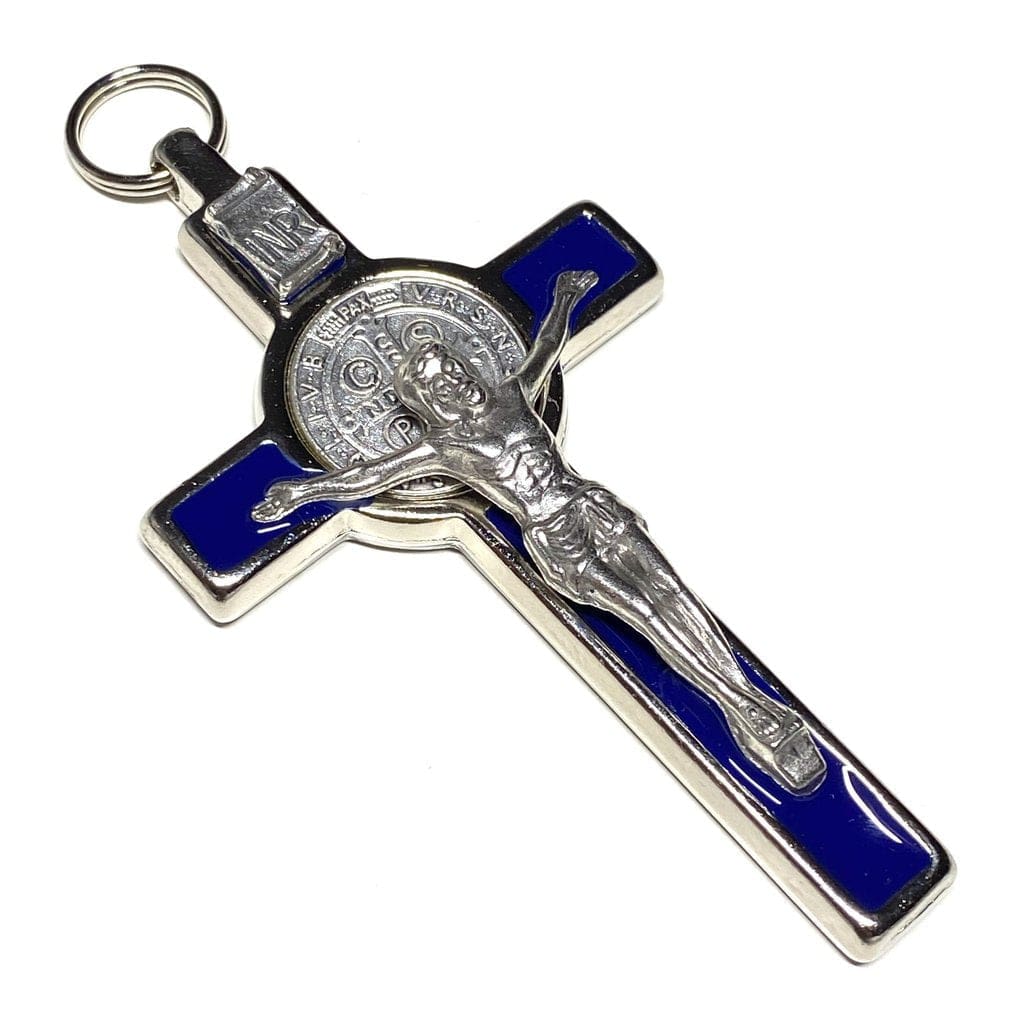 Blue 3" Saint St. Benedict Crucifix - Exorcism- Cross - Blessed - San Benito | Catholically