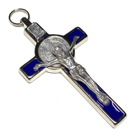 Blue 3" Saint St. Benedict Crucifix - Exorcism- Cross - Blessed - San Benito | Catholically