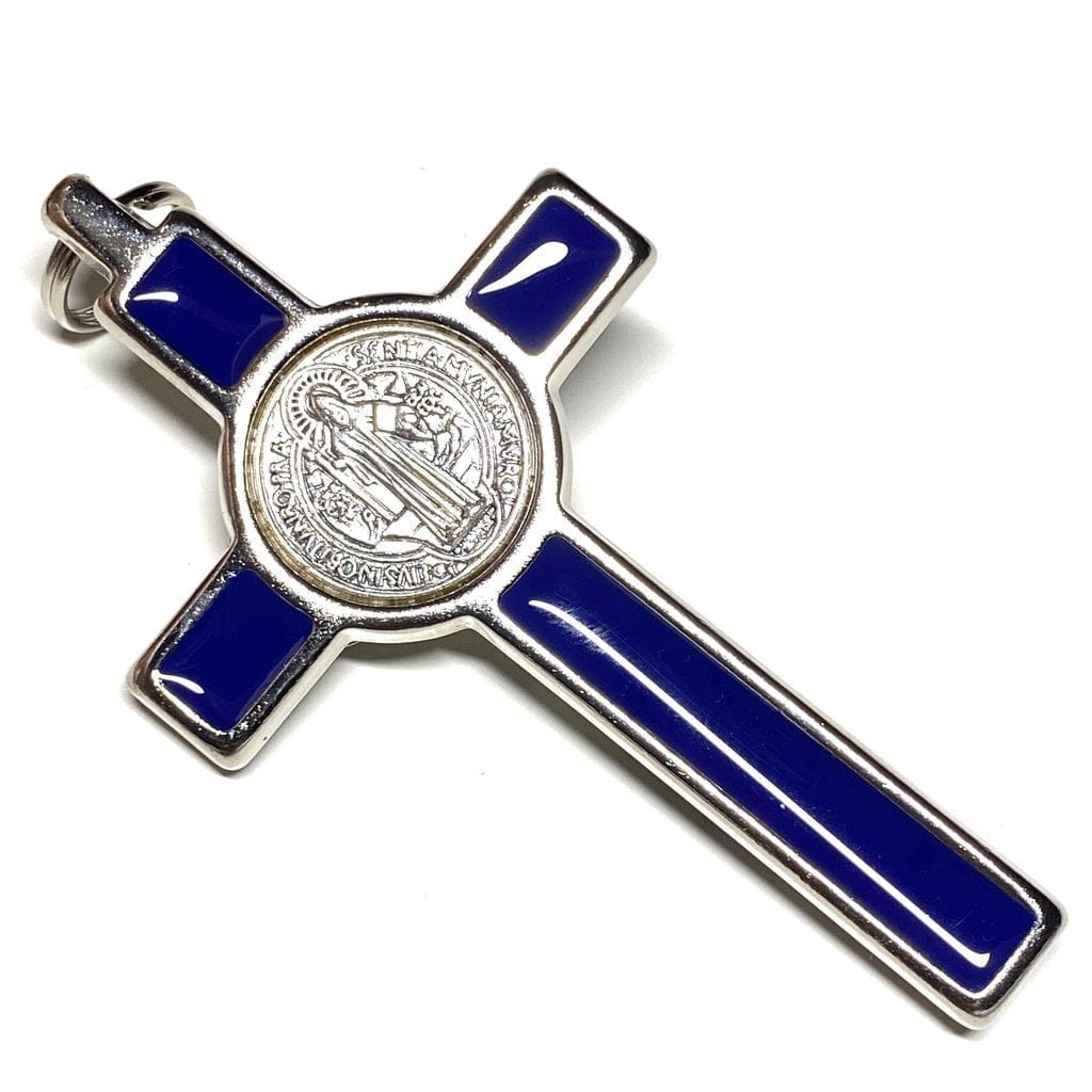 Blue 3" Saint St. Benedict Crucifix - Exorcism- Cross - Blessed - San Benito | Catholically