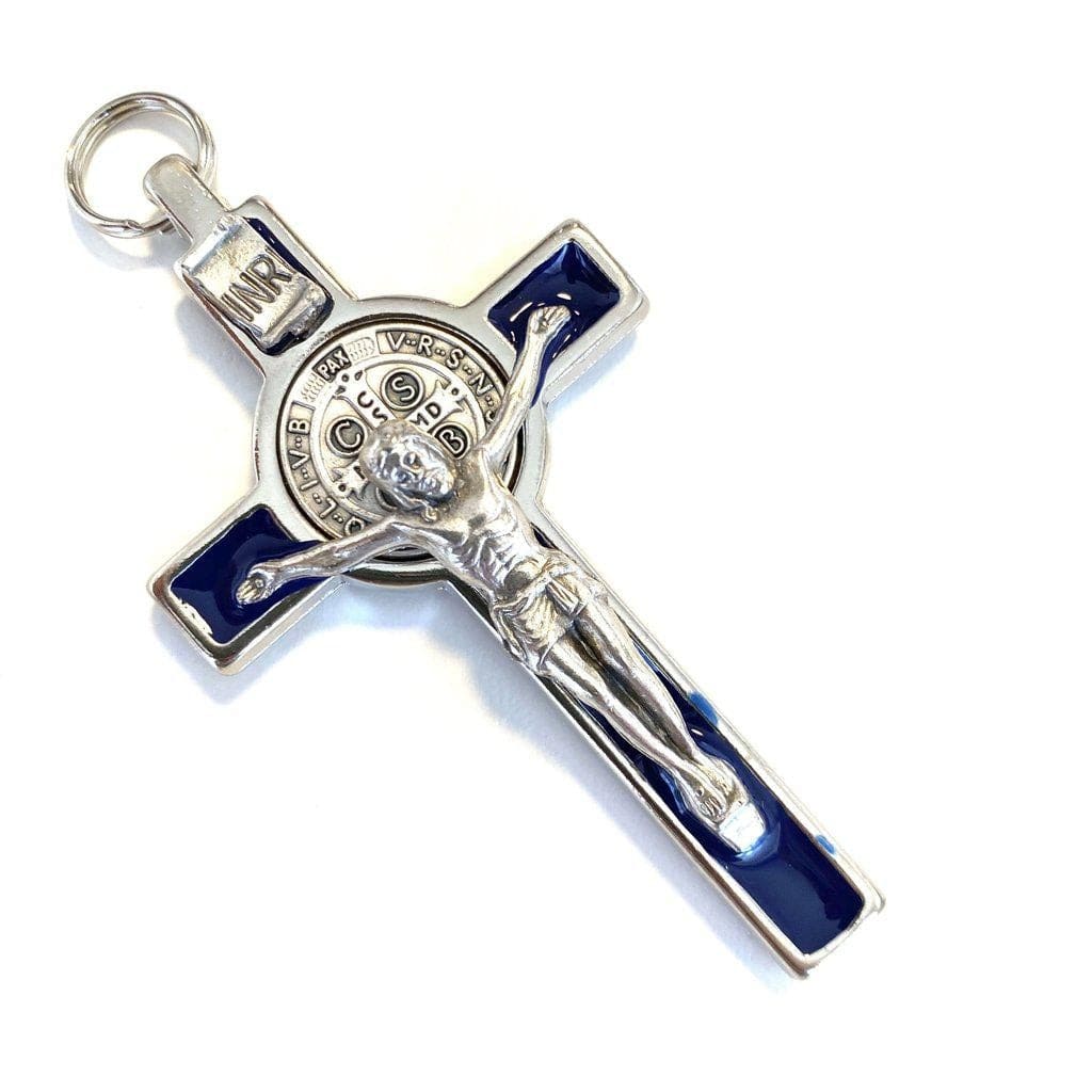 Blue 3" Saint St. Benedict Crucifix - Exorcism- Cross - Blessed - San Benito | Catholically
