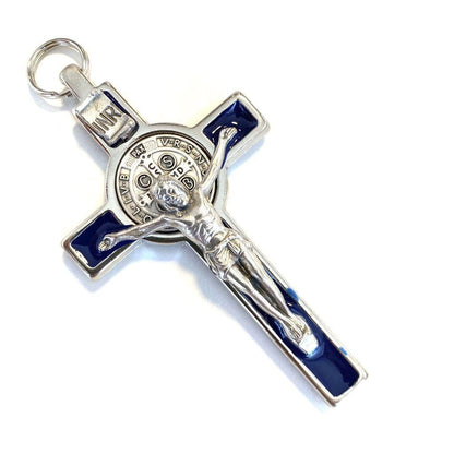 Blue 3" Saint St. Benedict Crucifix - Exorcism- Cross - Blessed - San Benito | Catholically