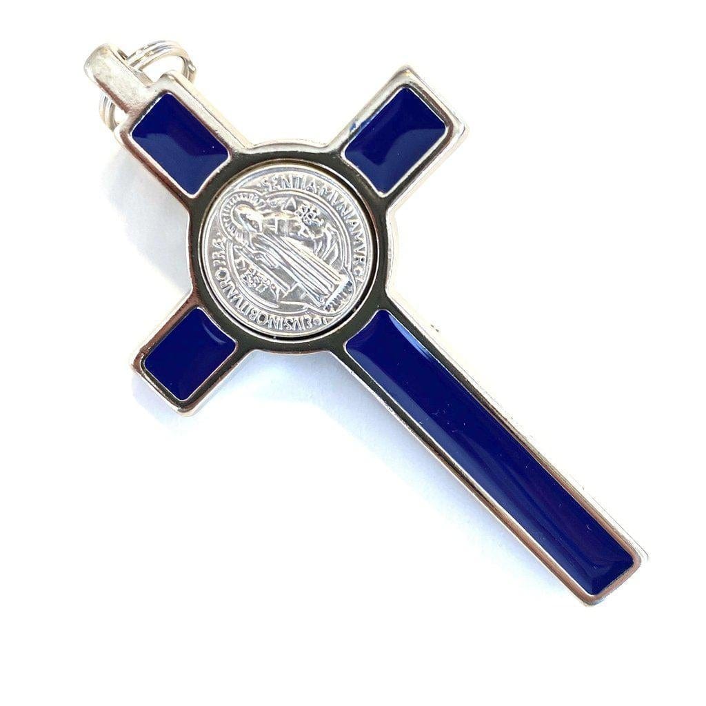 Blue 3" Saint St. Benedict Crucifix - Exorcism- Cross - Blessed - San Benito | Catholically