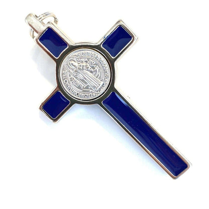Blue 3" Saint St. Benedict Crucifix - Exorcism- Cross - Blessed - San Benito | Catholically