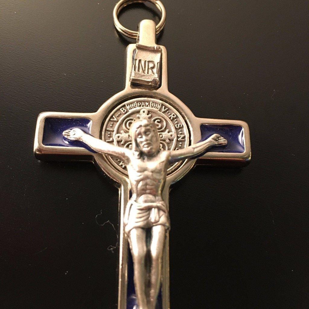 Blue 3" Saint St. Benedict Crucifix - Exorcism- Cross - Blessed - San Benito | Catholically