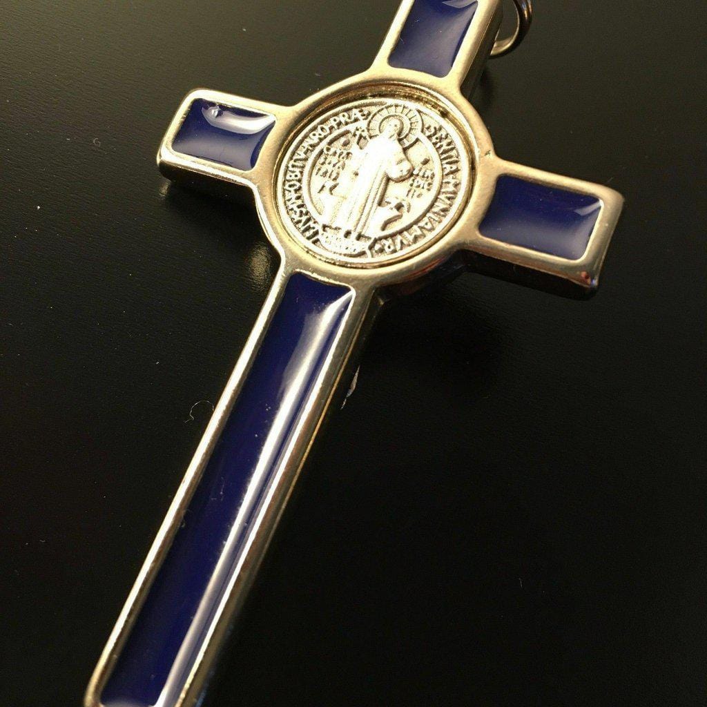 Blue 3" Saint St. Benedict Crucifix - Exorcism- Cross - Blessed - San Benito | Catholically