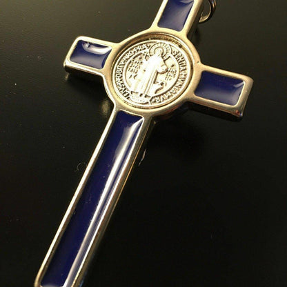 Blue 3" Saint St. Benedict Crucifix - Exorcism- Cross - Blessed - San Benito | Catholically