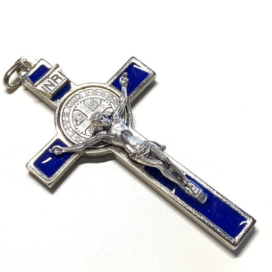 Blue 3" St. Benedict Crucifix - Exorcism - Cross - Blessed By Pope | Catholically