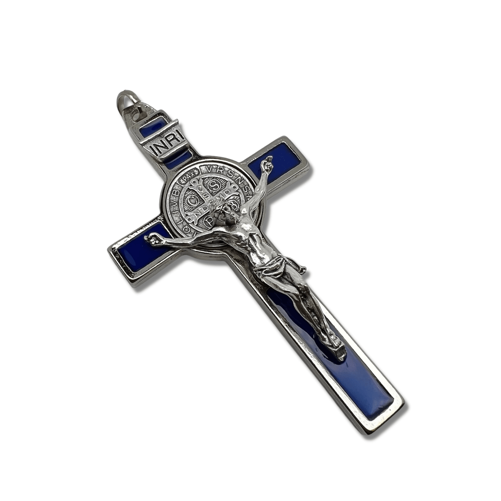 Blue 3" St. Benedict Crucifix - Exorcism - Cross - Blessed By Pope | Catholically