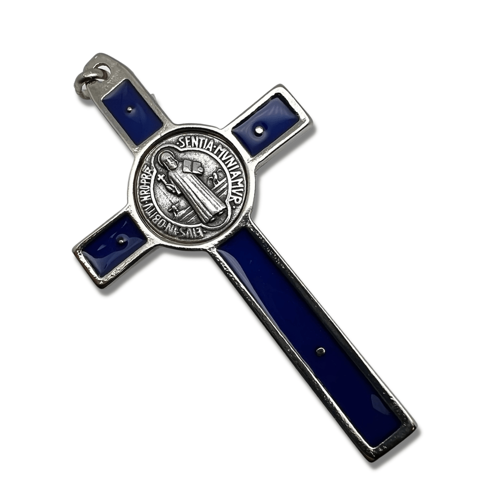 Blue 3" St. Benedict Crucifix - Exorcism - Cross - Blessed By Pope | Catholically