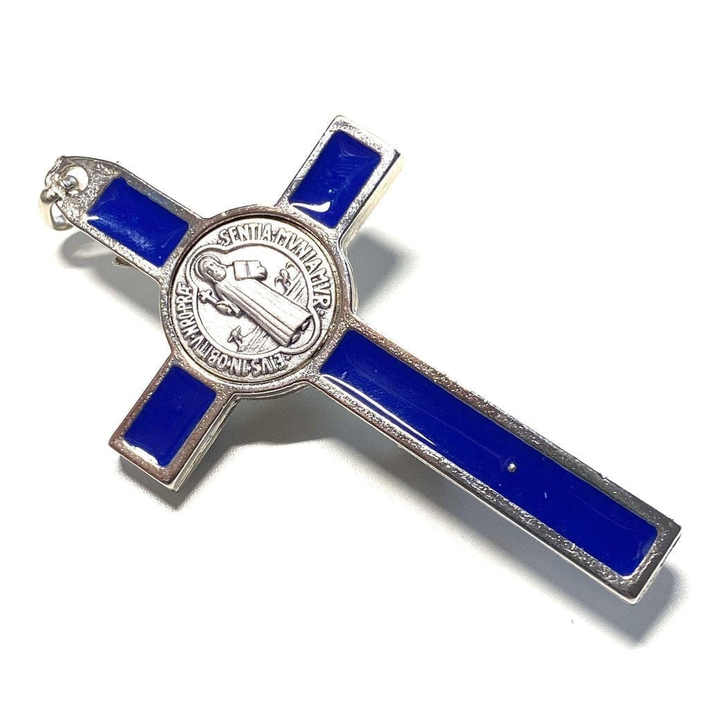 Blue 3" St. Benedict Crucifix - Exorcism - Cross - Blessed By Pope | Catholically